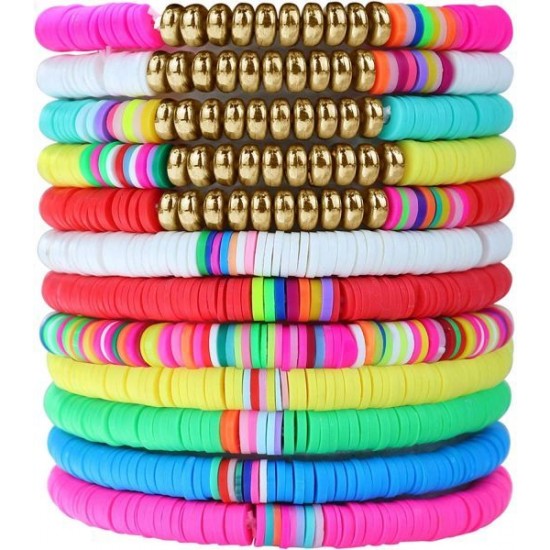 12Pcs Heishi Surfer Bracelets For Women Colorful Friendship Vsco Boho Bead Bracelet Stackable Rainbow Bracelet Polymer Clay Elastic Rope Bracelet Summer Beach Jewelry 12Pcs Heishi Surfer Bracelets For Women Colorful Friendship Vsco Boho Bead Bracelet Stackable Rainbow Bracelet Polymer Clay Elastic Rope Bracelet Summer Beach Jewelry